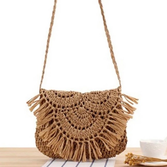 SHEIN Handbags - Fringe Trim Straw Bag Light Brown